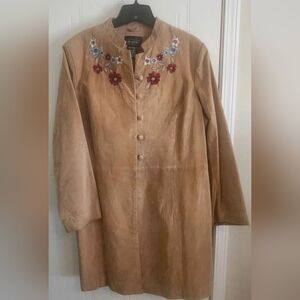 VINT Tan Trench Coat with Floral Accents
